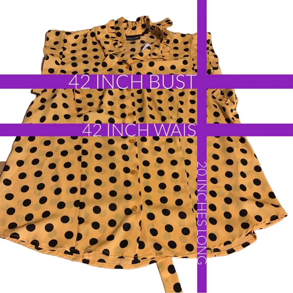 NEW YORK & COMPANY 7TH AVENUE DESIGN YELLOW & BLACK POLKA-DOT BLOUSE NWT (L) - Picture 11 of 12